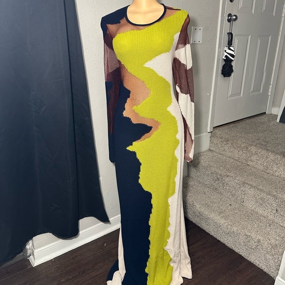 Hanifa Navy and Lime Abstract Maxi Dress - Picture 3 of 8